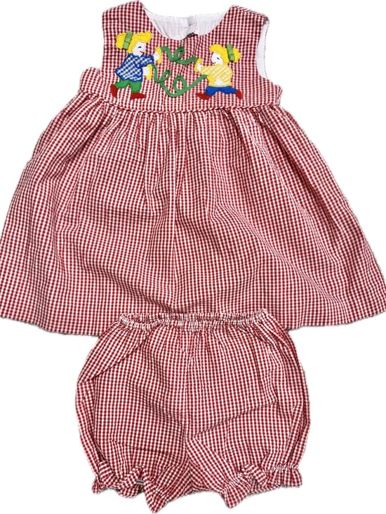 Copper Key Other - VINTAGE COPPER KEY Gingham Toddler Girl Embroidered Dress + Bloomers Set